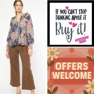 Entro Purple and Green Floral Blouse. NWOT Size Small